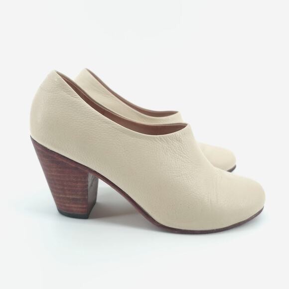 Nisolo Austin Bone Modern Timeless Low Cut Slip On Ankle Booties Wood Stack Heel - Picture 1 of 10